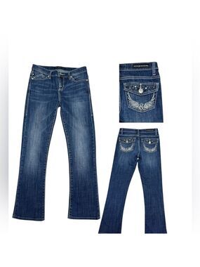 Rock & Republic Women's Kassandra Bootcut Jeans Blue Star Wings Embroidery Sz 4